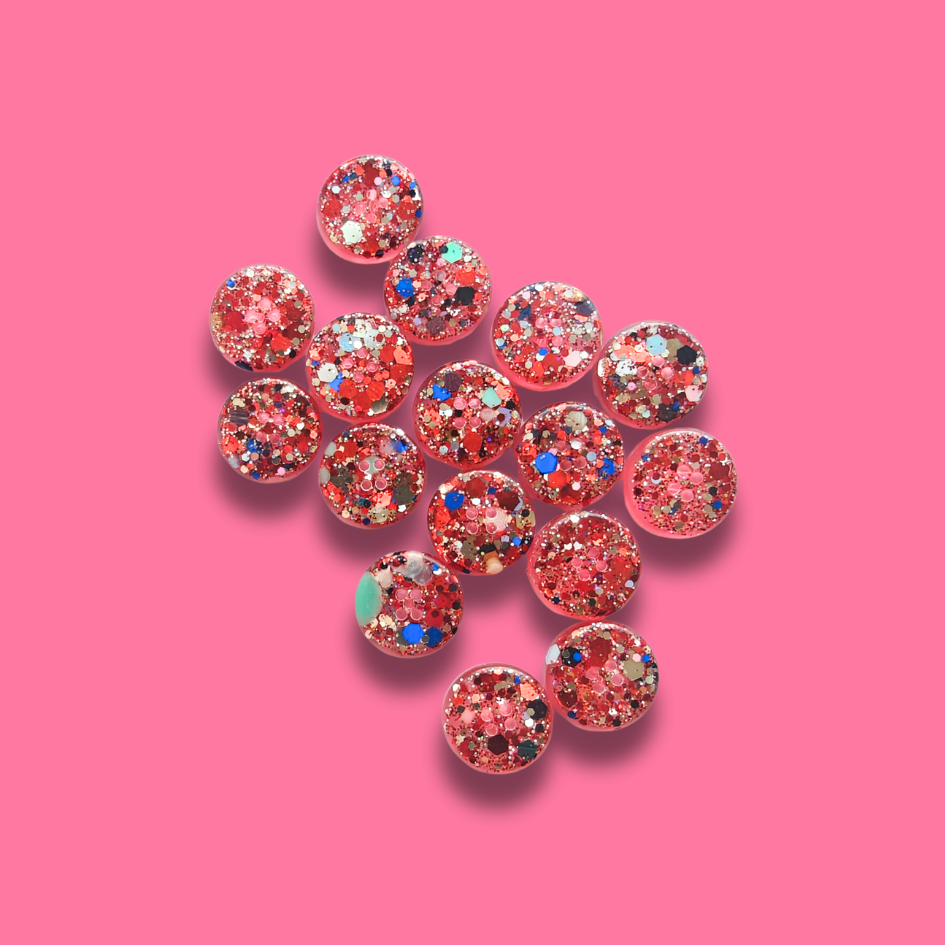 Knappar 15 mm [röda med blandat glitter, styckvis]
