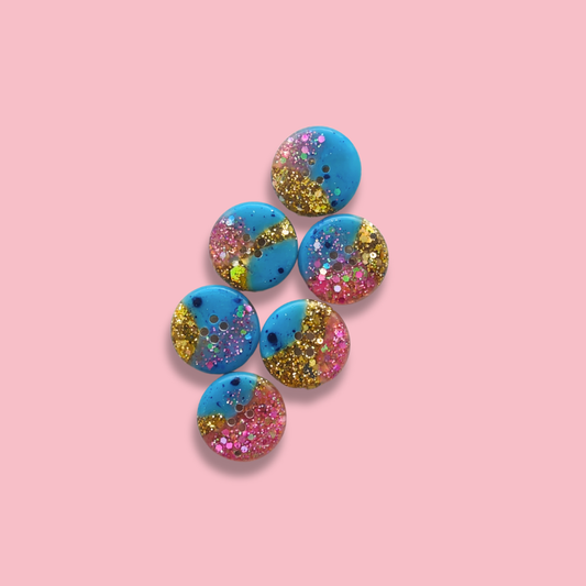 Knappar 15 mm [blå/rosa/guld, 6 st]