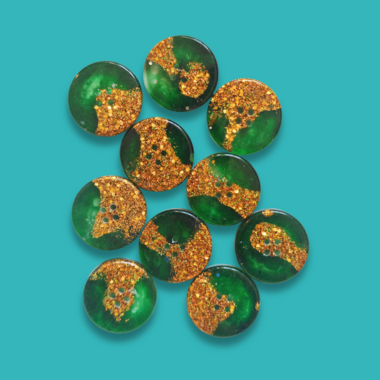 Knappar 25 mm [smaragd/guld, styckvis]