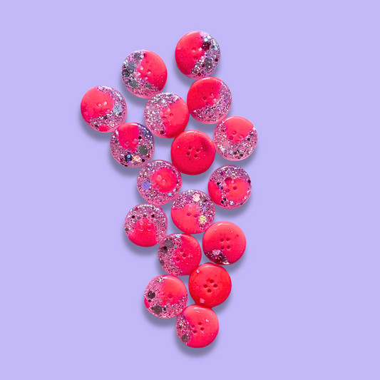 Knappar 15 mm [neonrosa/glitter, styckvis]