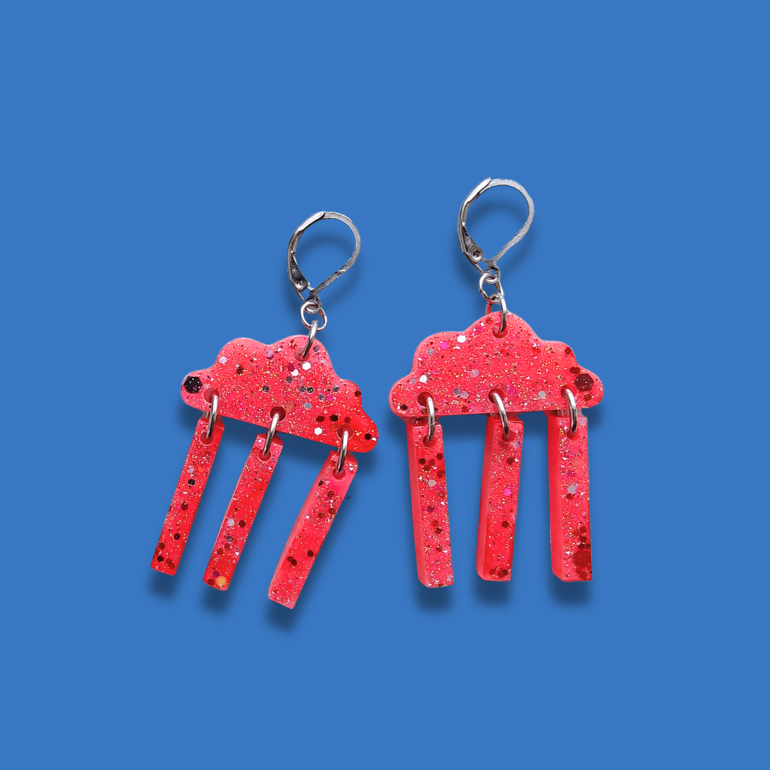 Örhängen [rödrosa glitter-regn]