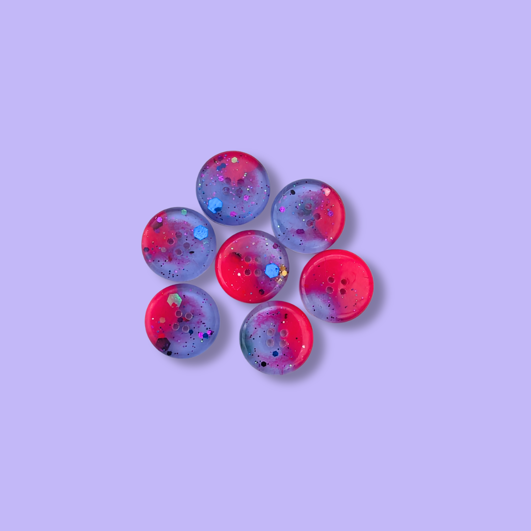 Knappar 15 mm [neonrosa och lila, 7 st]