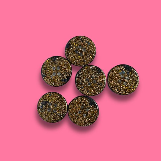 Knappar 20 mm [svart/guldglitter, 6 st]