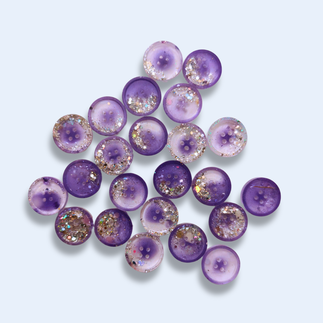 Knappar 15 mm [lila/glittriga, styckvis]