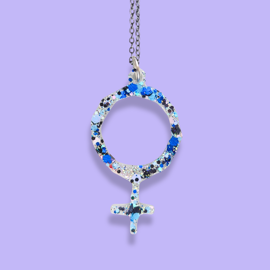 Halsband kvinnotecken [blått glitter]
