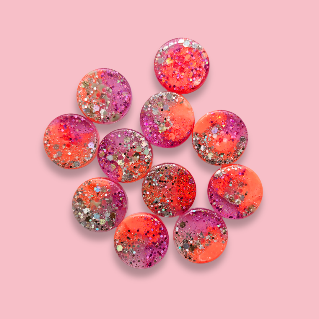 Knappar 25 mm [rosa/orange/glitter, styckvis]